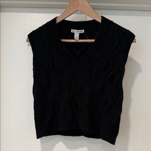Autumn Cashmere Black Cable Knit Cropped Sweater Vest Sz XS